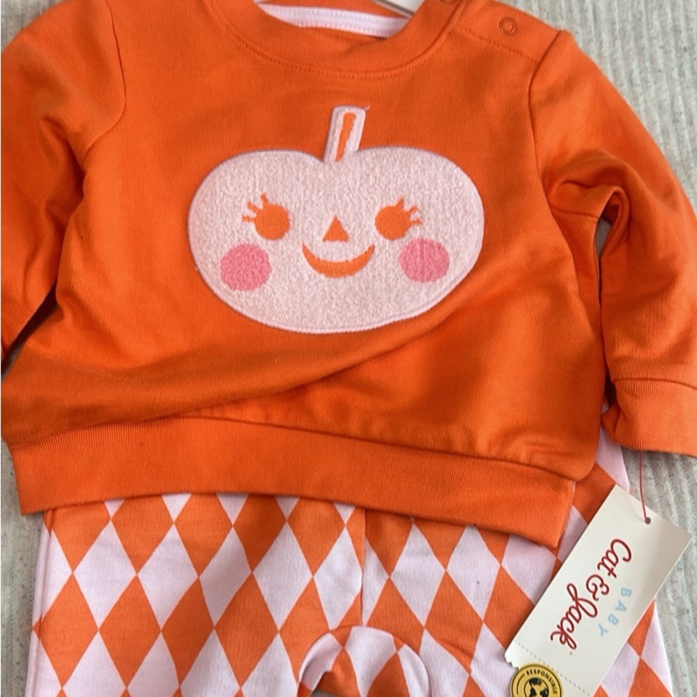 Cat & Jack Orange Pumpkin Kids Matching Set
